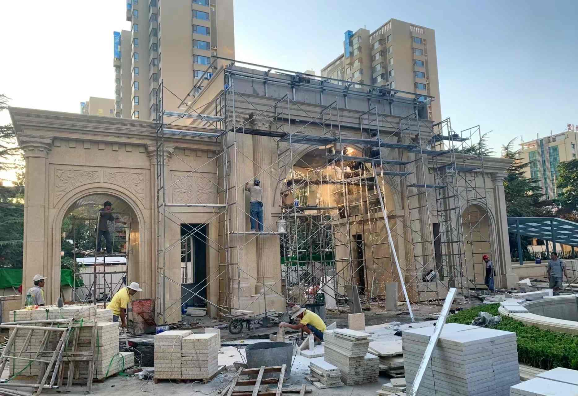 滨州 黄金麻荔枝面花岗岩小区门楼外墙干挂