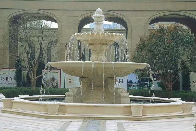 滨州 黄金麻花岗岩异型加工——户外庭院石雕流水喷泉