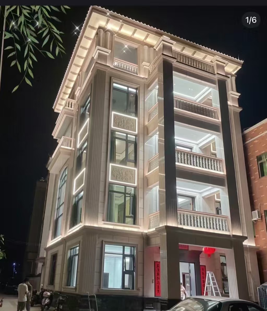 滨州 芝麻白花岗岩别墅外墙夜间效果