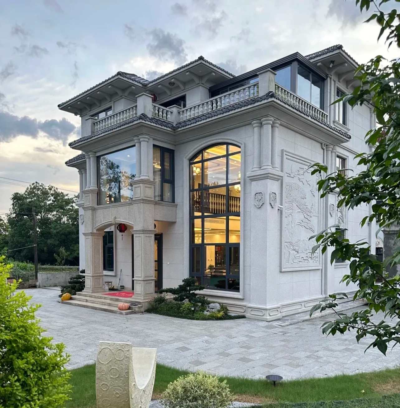 滨州 白麻花岗岩私人别墅干挂石材豪华定制